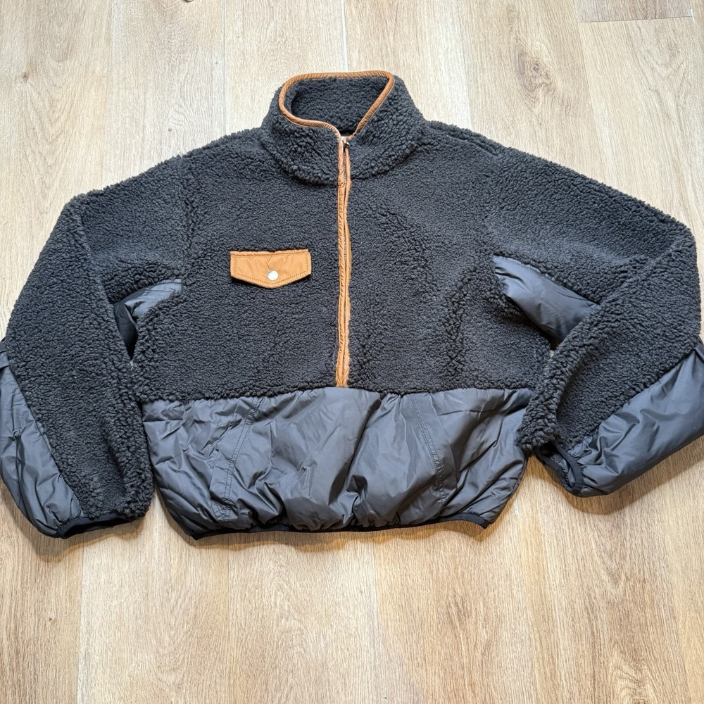 Frame Fleece Mix Half-Zip Pullover in Noir Multi - Size M Black And Brown - Picture 2 of 9